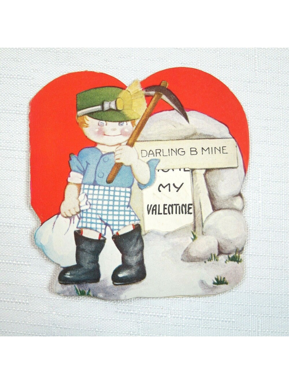 Vintage Valentine 1933 Diecut Fold Card Little Boy Mine Digger DARLING B MINE